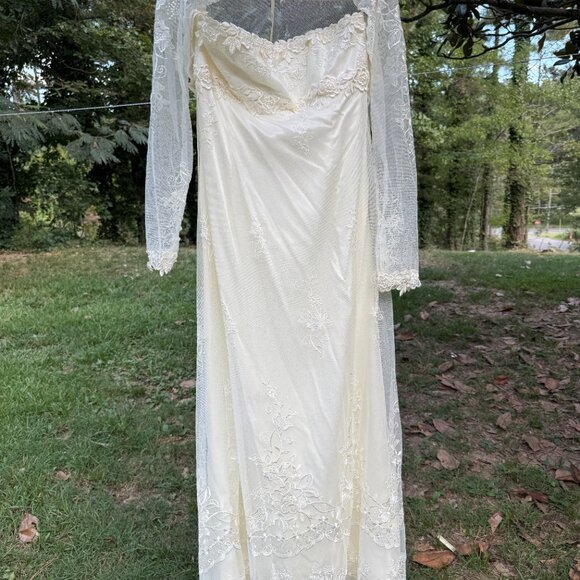 Jessica McClintock Wedding Dress 2003 Size 12 Strapless lace w/ Bolero Lace Jack - Picture 13 of 16